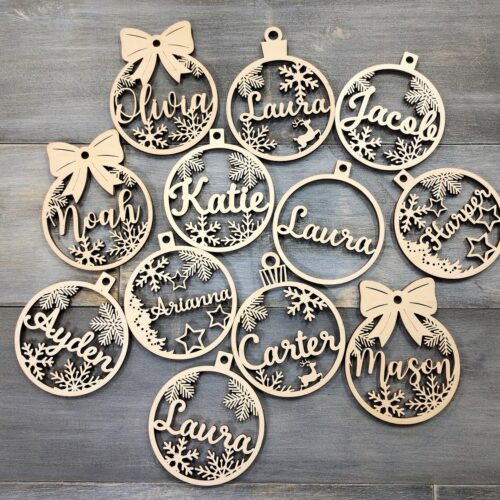 Personalized Christmas Ornaments Custom Wood Xmas Decor with Laser Cut Names - Gift Tags & Logo image 0