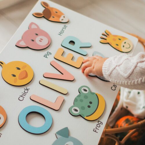 Personalized Wooden Name Puzzle with Animals - Baby Toddler Kids Toys - Baby Shower & First Birthday Gifts image 0