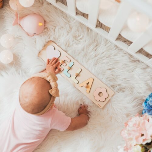 Personalized Toddler Name Puzzle - Wooden Montessori Toy - Baby Girl Gift - First Easter Gift image 0