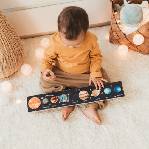 Wooden Solar System Montessori Puzzle - Educational Space Toys for Toddlers Easter Gift Nursery Decor image 0