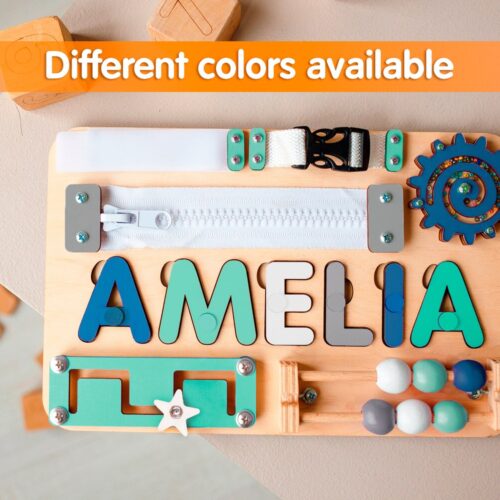 Personalized Montessori Busy Board | Sensory Activity Name Puzzle | Baby Boy First Birthday Gift image 0