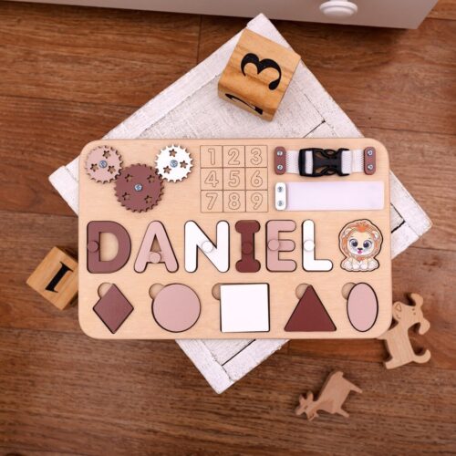 Montessori Busy Board Personalized Sensory Activity Name Puzzle Baby Boy First Birthday Gift image 0