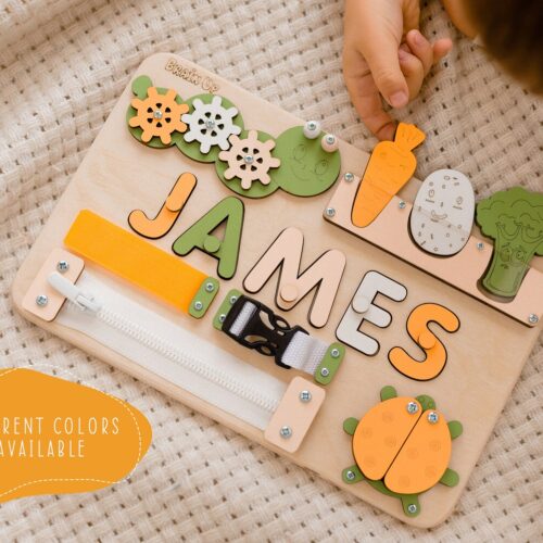 Personalized Montessori Busy Board Puzzle | Sensory Activity | Baby Boy First Birthday Gift image 0