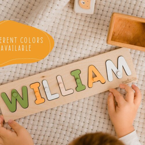 Custom Wooden Name Puzzle with Pegs - Personalized Baby Shower Gift - Custom Toddler Toy image 0