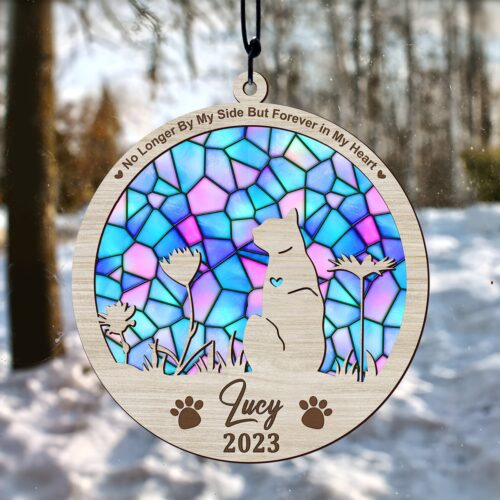 Handmade Pet Memorial Suncatcher | Custom Name Cat Decor | Loss of Pet Sympathy Gift | Stained Glass image 0