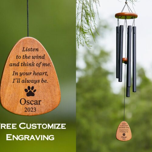 Personalized Black Double-Sided Pet Memorial Wind Chime for Dog Cat Loss - Outdoor Garden Gift image 0