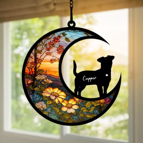 Pet Memorial Suncatcher | Custom Engraved Dog Name | Sympathy Gift for Dog Lovers | Handmade Decor image 0