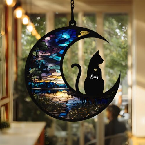 Custom Engraved Pet Memorial Suncatcher | Cat Loss Sympathy Gift | Handmade Cat Decor image 0