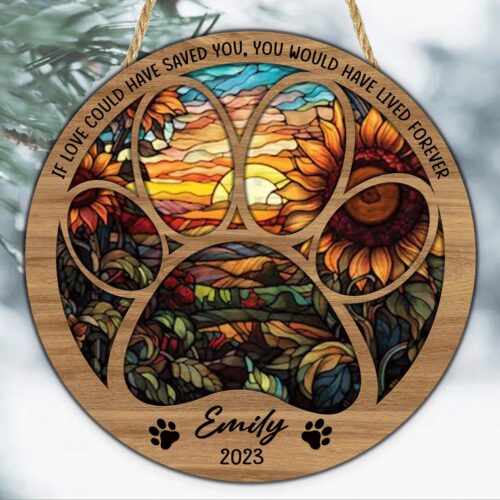 Personalized Dog Memorial Suncatcher - Sunrise Mosaic Paw Design with Name and Date - Pet Loss Gift image 0