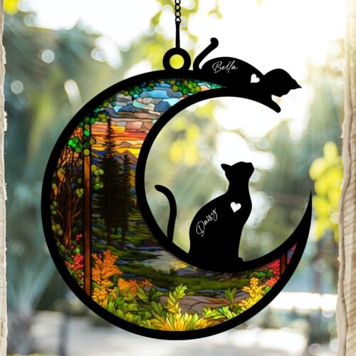 Custom Pet Memorial Suncatcher - Cat Lovers Sympathy Gift - Engraved Cat Decor for Mothers image 0