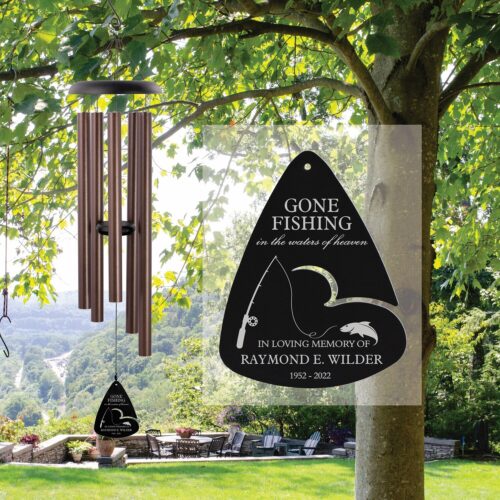 Personalized Fishing Memorial Wind Chime | Grandpa Dad Brother Sympathy Gift | Gone Fishing Wind Chime image 0