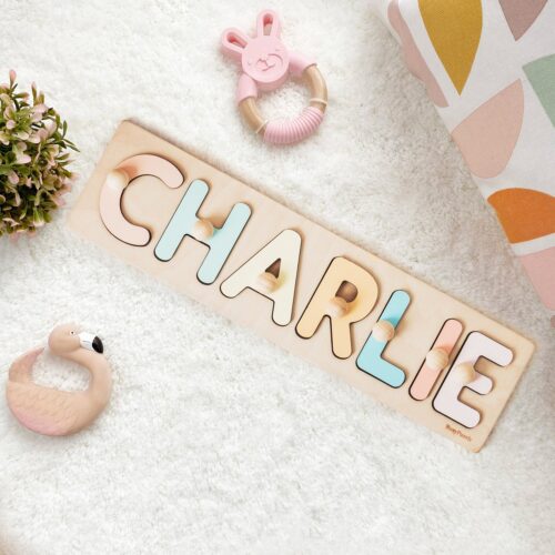 Personalized Wooden Name Puzzle with Pegs - Toddler Toys Baby Shower First Birthday Gift image 0