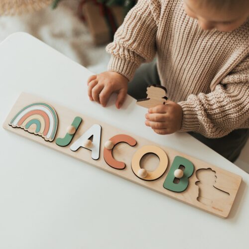 Personalized Baby Name Puzzle - Montessori Easter & Birthday Gift for 1-Year-Old Girls and Boys image 0