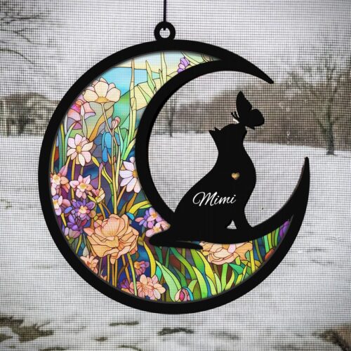 Cat Memorial Suncatcher | Loss of Pet Sympathy Gift | Handmade Light Catcher for Cat Lovers image 0