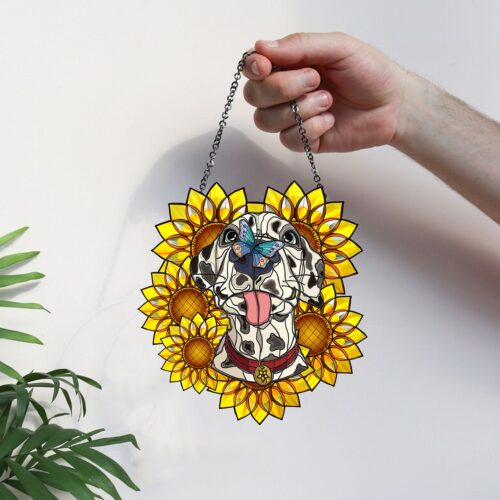 Personalized Dog and Sunflower Suncatcher - Mica Window Hanging Art for Pet Lovers image 0