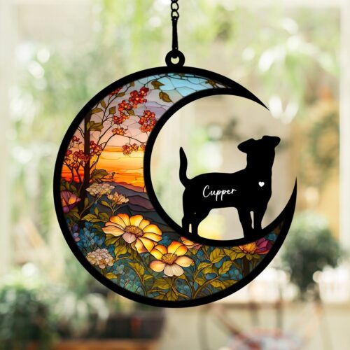 Personalized Dog Memorial Suncatcher Ornament, Custom Dog Suncatcher With Name And Date, Dog Memorial Gift, Puppy Loss Gift,In Loving Memory image 0