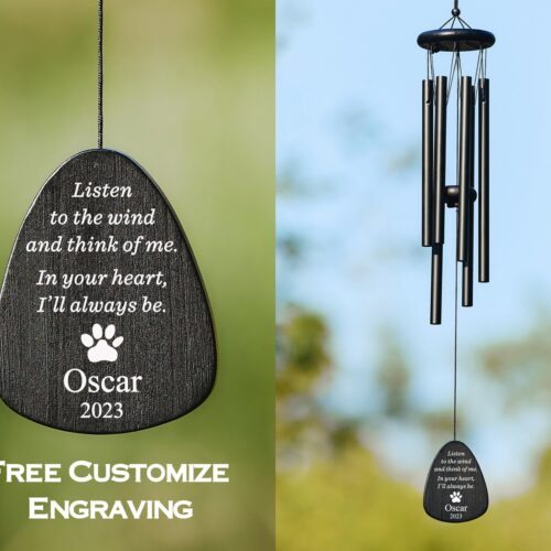 Black Double-Sided Engraved Pet Memorial Wind Chime - Outdoor Cat Dog Loss Remembrance Gift image 0