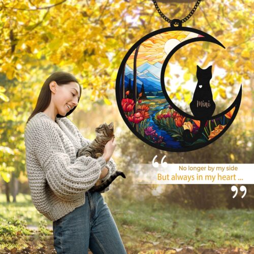 Cat Memorial Suncatcher - Custom Pet Name Sympathy Gift - Pet Loss Remembrance Ornament for Cat Mom image 1