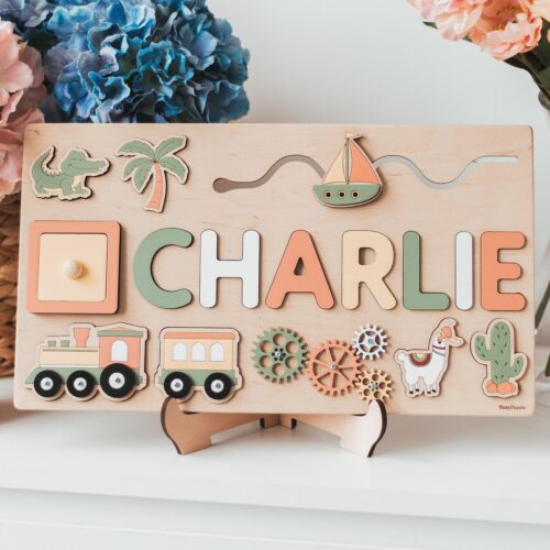 Personalized Wooden Busy Name Puzzle for Toddlers - Montessori Toy - Custom Kids Gifts image 0