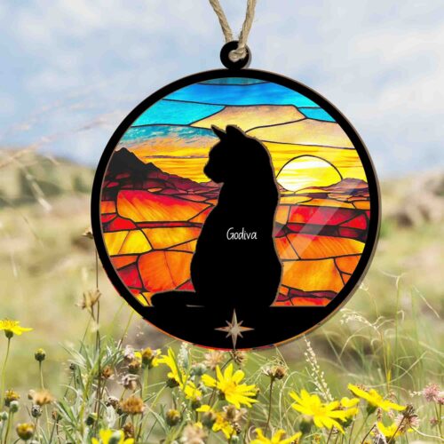 Personalized Cat Memorial Suncatcher - Pet Loss Sympathy Gift - Cat Loss Memorial Keepsake image 0