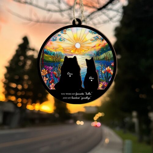 Personalized Cat Memorial Gift | Pet Loss Sympathy Suncatcher | Custom Cat Loss Keepsake image 0