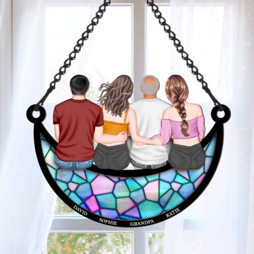 Personalized Family Name Suncatcher | Children on Moon Design | Gift for Parents Grandparents Teachers image 0