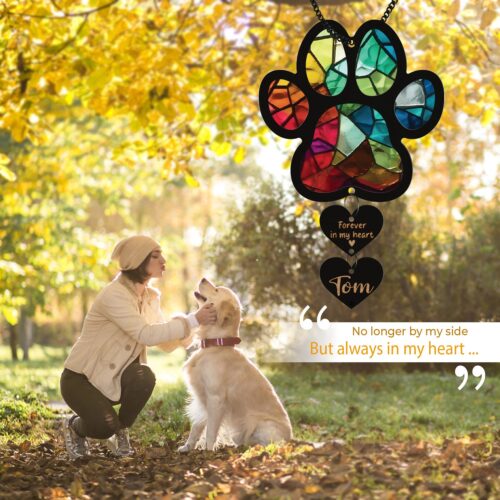 Dog Paw Suncatcher Memorial Ornament | Pet Loss Sympathy Gift | Rainbow Bridge Cat Dog Remembrance Decor image 1