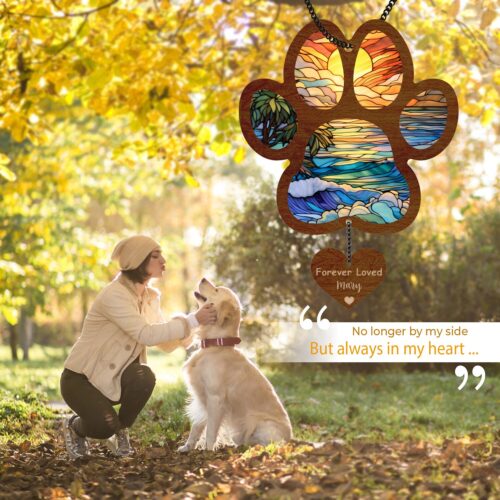 Custom Paw Dog Memorial Suncatcher | Pet Loss Sympathy Gift | Dog Remembrance Ornament image 1