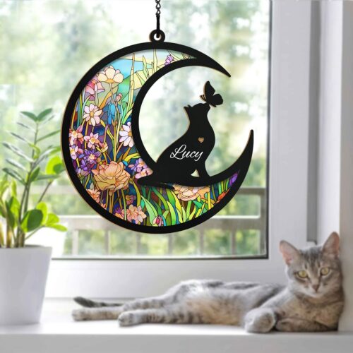 Custom Cat Memorial Suncatcher Ornament - Pet Loss Sympathy Gift for Cat Lovers - Window Decor image 0