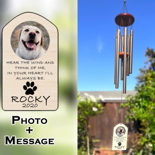 Personalized Pet Memorial Wind Chime with Photo | Custom Dog Cat Name Sympathy Gift image 0