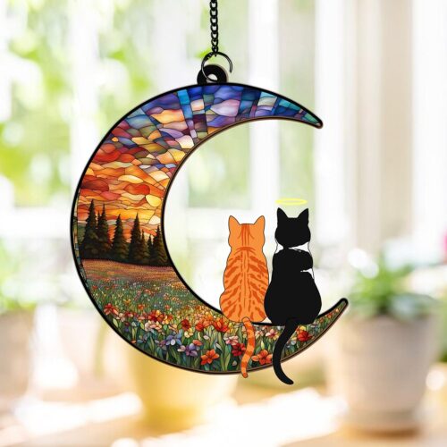 Personalized Cat Memorial Suncatcher | Cat Loss Gift | Remembrance Wall Hanging Art image 0