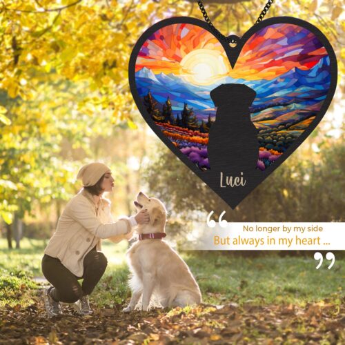 Pet Memorial Suncatcher Rainbow Bridge Dog Ornament Stained Glass Light Catcher Gift image 1