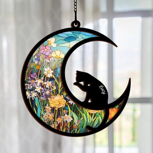 Custom Cat Memorial Suncatcher Ornament | Pet Loss Sympathy Gift | Cat Lover Window Decor image 0