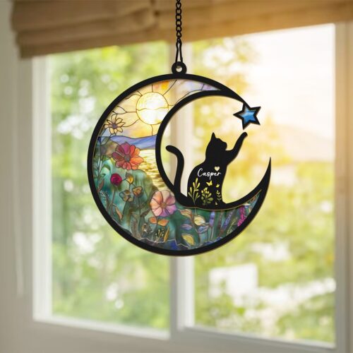 Personalized Cat Memorial Suncatcher Ornament - Custom Cat Breed Sympathy Gift image 0