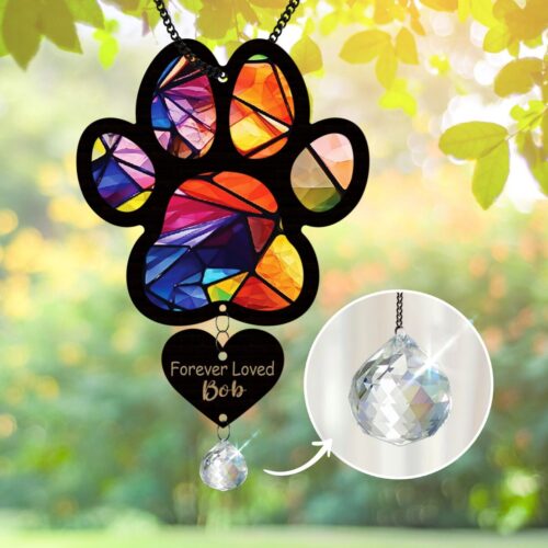 Personalized Pet Memorial Crystal Suncatcher | Dog Cat Paw Ornament | Rainbow Bridge Remembrance Gift image 0