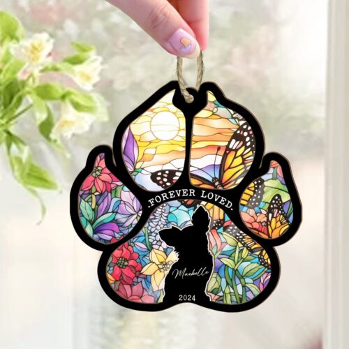 Custom Dog Memorial Suncatcher | Personalized Pet Loss Sympathy Gift | Dog Remembrance Decor image 0