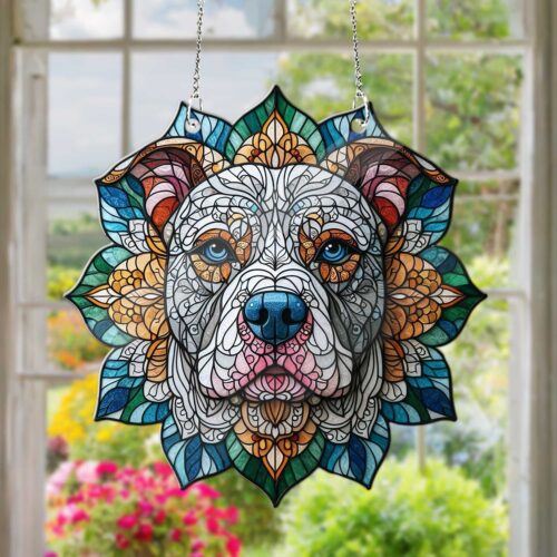 PitBull Mandala Acrylic Suncatcher - Dog Lovers Gift - Mandala Dog Art Decor - Housewarming image 0