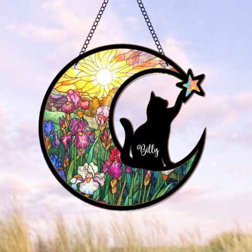 Personalized Pet Memorial Suncatcher | Custom Cat Loss Gift | Pet Sympathy Window Decor image 0