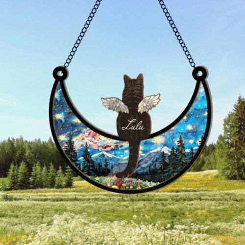 Personalized Cat Angel Memorial Suncatcher - Custom Pet Loss Sympathy Gift - Cat Memorial image 0