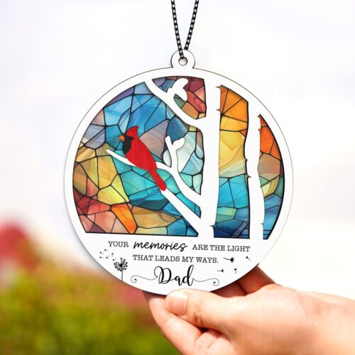 Custom Cardinal Memorial Suncatcher Ornament - Sympathy Gift for Loss of Father image 0