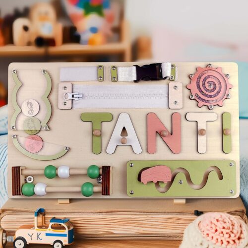 Personalized Montessori Busy Board Name Puzzle - Wooden Toddler Nursery Decor - Baby Birthday Christmas Gift image 0