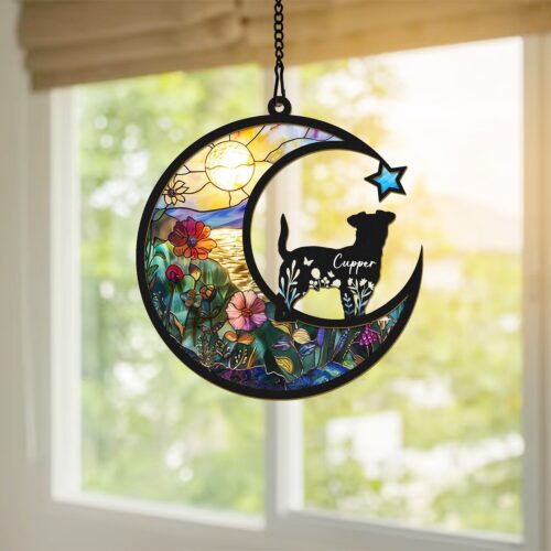 Personalized Dog Memorial Suncatcher Ornament | Custom Dog Loss Sympathy Gift | Window Hanging image 0