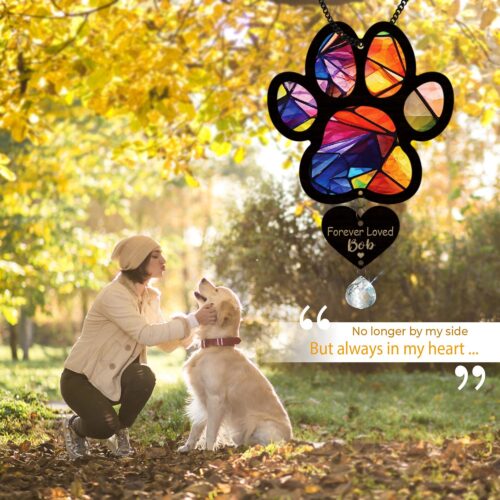 Pet Paw Memorial Suncatcher with Crystal | Rainbow Bridge Dog Remembrance | Cat Loss Sympathy Gift image 1