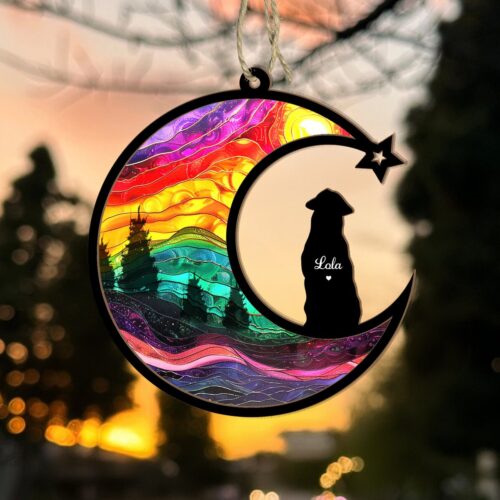 Personalized Dog Rainbow Bridge Suncatcher - Pet Memorial and Sympathy Gift Dog Remembrance Decor image 0