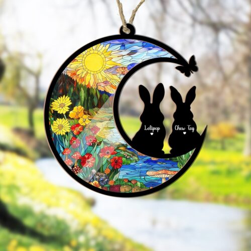 Personalized Bunny Memorial Suncatcher Rabbit Pet Loss Sympathy Gift Window Decor for Rabbit Lovers image 0