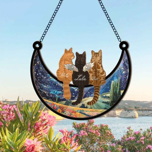 Custom Cats Memorial Suncatcher - Personalized Pet Loss Sympathy Gift - Custom Pet Remembrance image 0