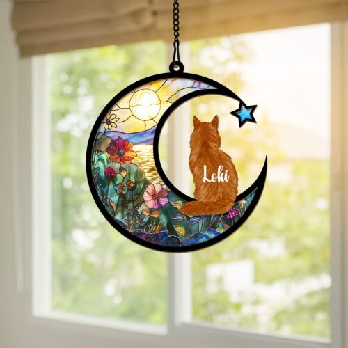 Personalized Cat Memorial Suncatcher - Custom Loss of Cat Sympathy Gift - Engraved Cat Remembrance image 0