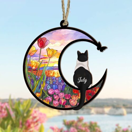 Personalized Cat Memorial Suncatcher | Custom Pet Loss Gift | Cat Sympathy Window Hanging image 0