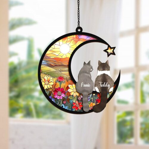 Custom Cat Memorial Suncatcher - Engraved Sympathy Gift for Cat Lovers Pet Loss Keepsake image 0