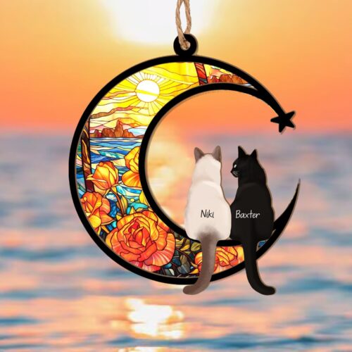 Custom Cats Memorial Suncatcher | Personalized Pet Loss Sympathy Gift | Cat Remembrance Keepsake image 0